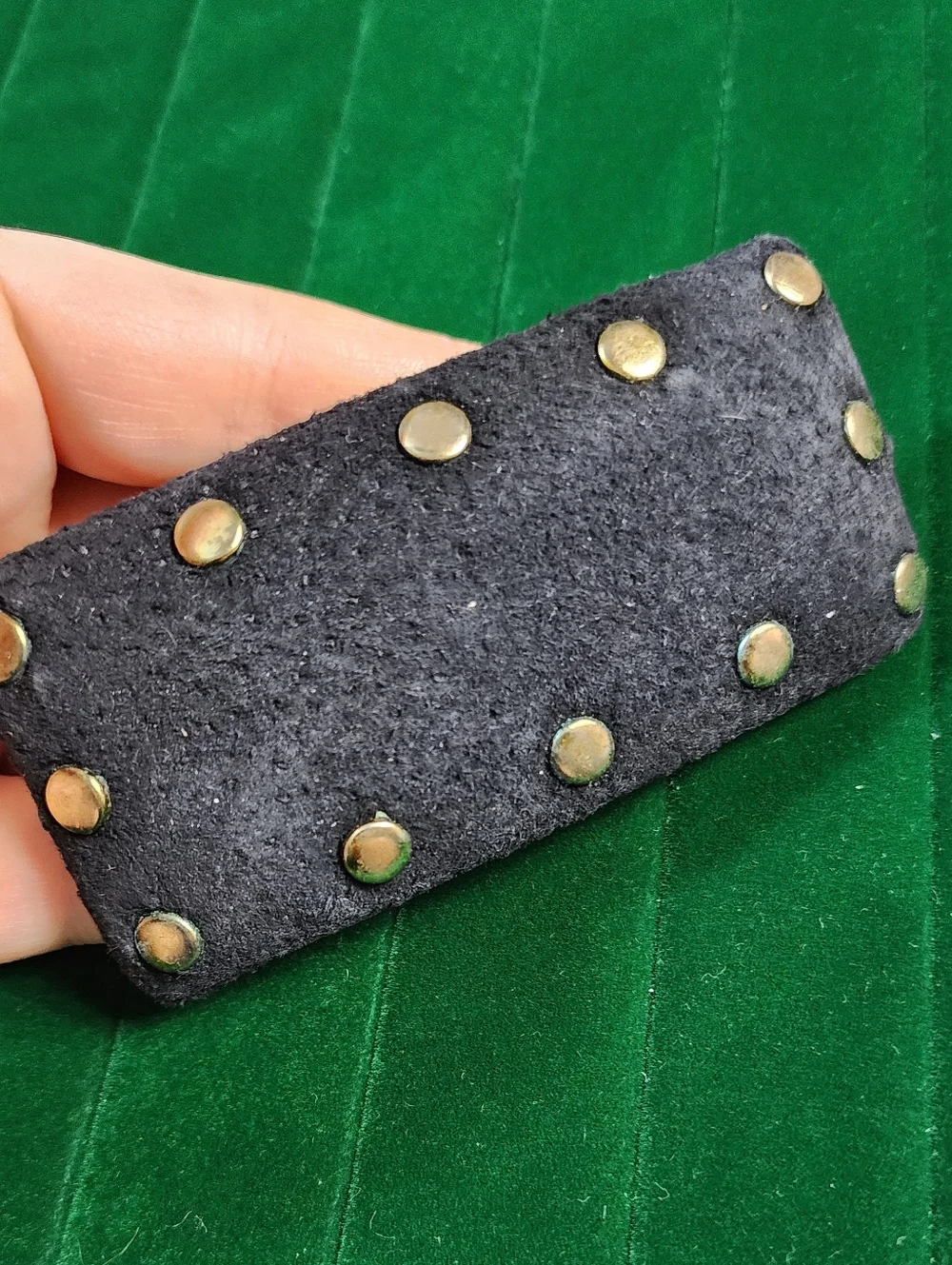Vintage Black Suede Hair Barrette with Gold Studs
